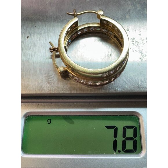 Vintage Estate Gold Over 925 Sterling Silver CZ Hoop Earrings 1.16", 7.8g - Picture 8 of 8